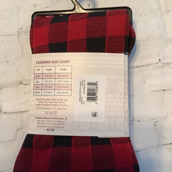 Fleece lined leggings woman’s red black plaid L/XL Muk Luke cozy - Picture 3 of 4